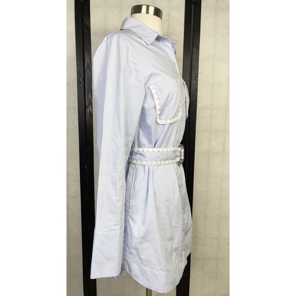 Mon Renn Heron Blue and Ivory Lisle Shirt Mini Spring Dress. Size: XS - Picture 2 of 8